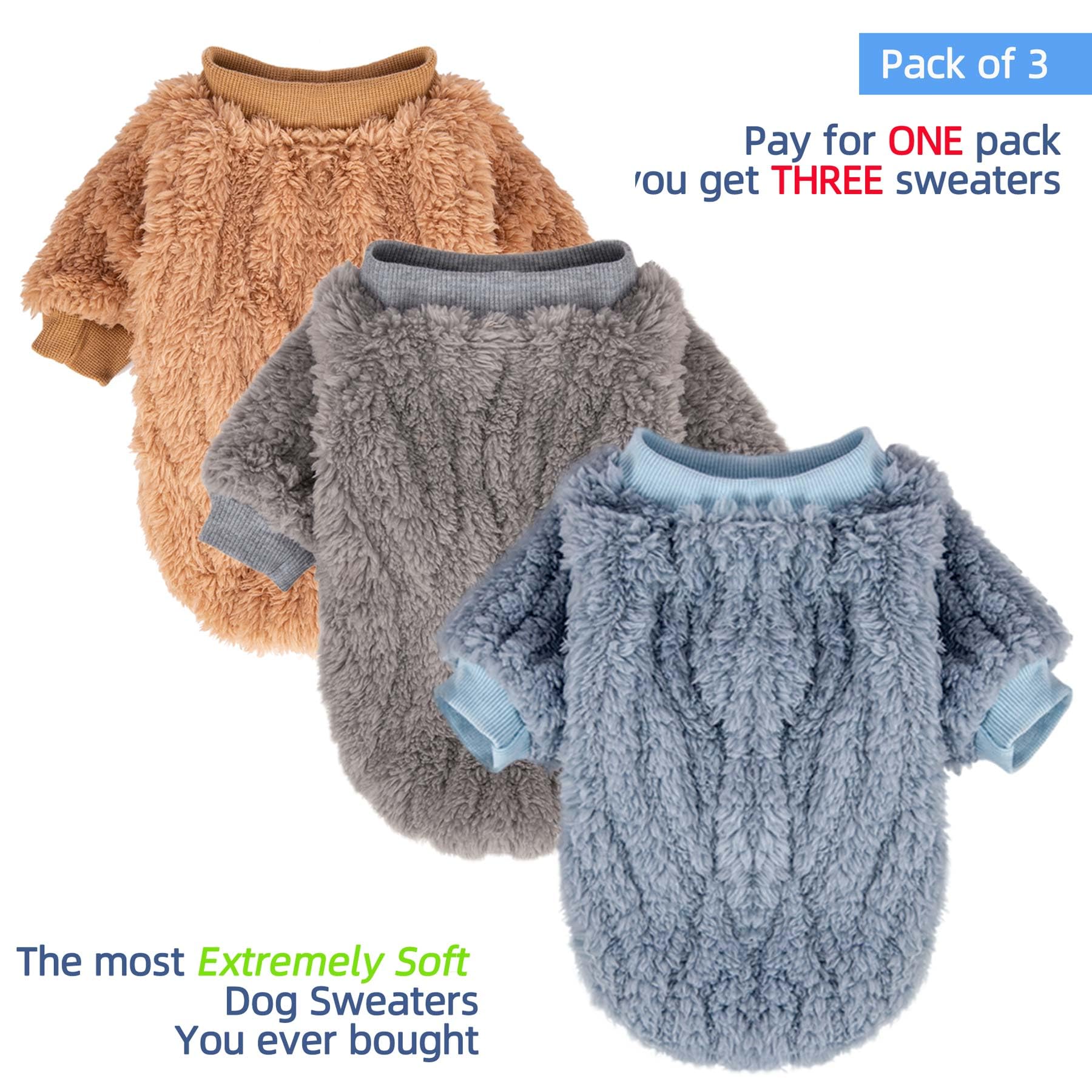 Fabricastle Dog Sweater, 3-Pack Dog Clothes, Ultra Soft And Warm Pet Jackets Xxs Xs For Small Dogs Boy & Cats, Winter Pet Appare